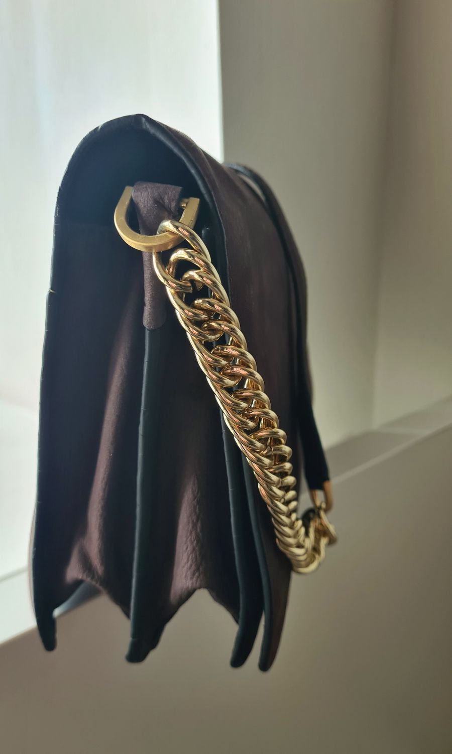 Luxe Autograph suede &amp; gold chain shoulder bag RRP £120