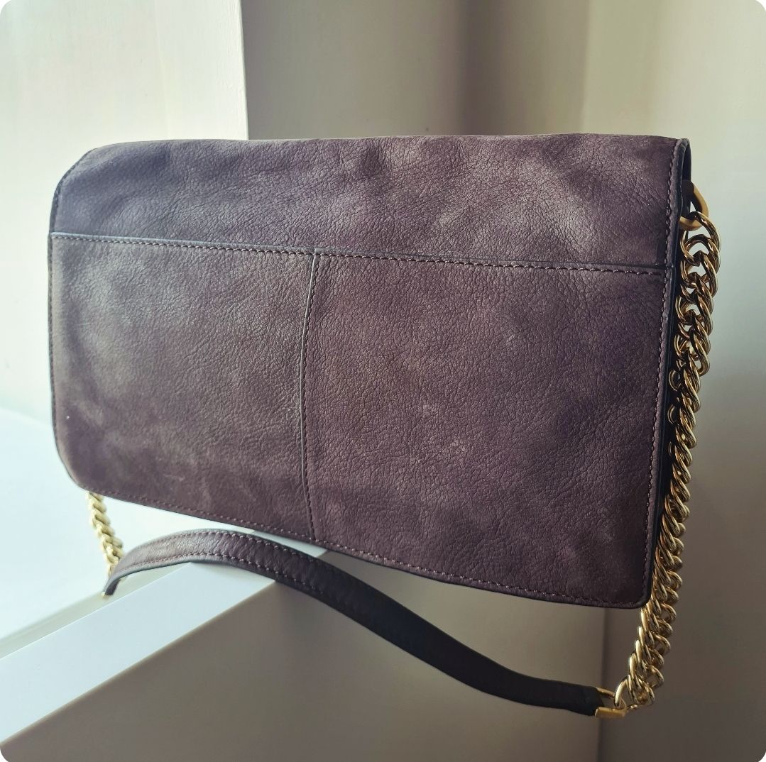 Luxe Autograph suede &amp; gold chain shoulder bag RRP £120