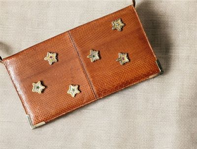 Reba bag no. 8 &#39;seeing stars&#39;  vintage tan snakeskin leather clutch/shoulder bag