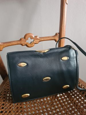 Vintage Jane Shilton dark navy leather shoulder bag