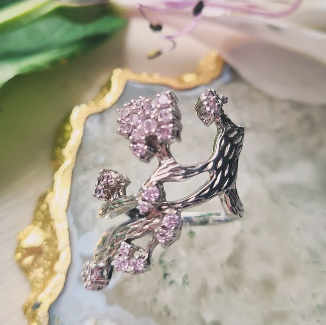 Blooming twisted branch sterling silver ring