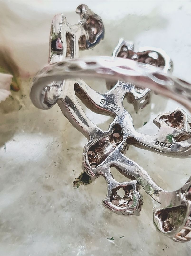 Blooming twisted branch sterling silver ring