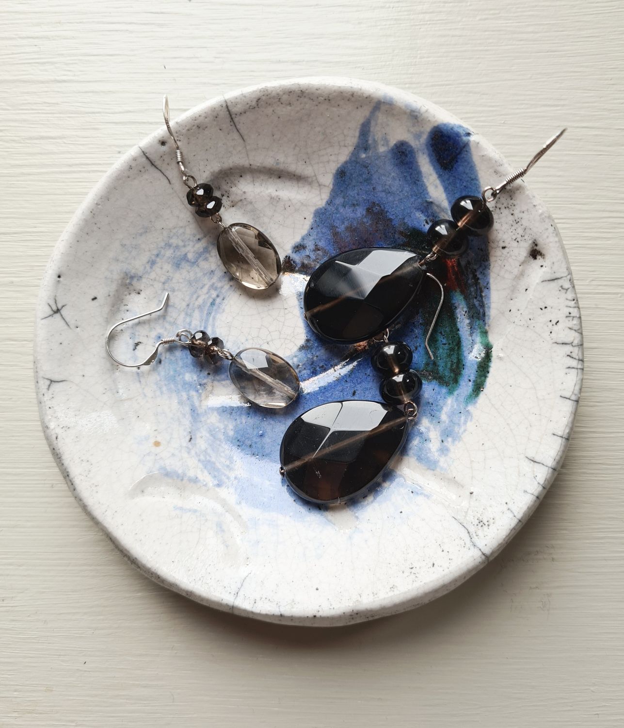 Pretty smoky quartz gemstone and silver earrings