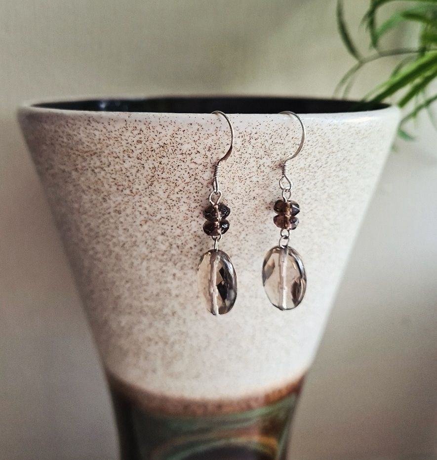 Pretty smoky quartz gemstone and silver earrings