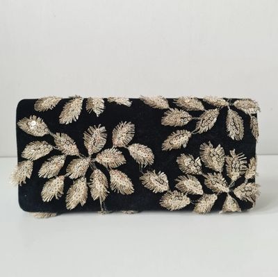 Stunning vintage Black velvet and gold applique box bag