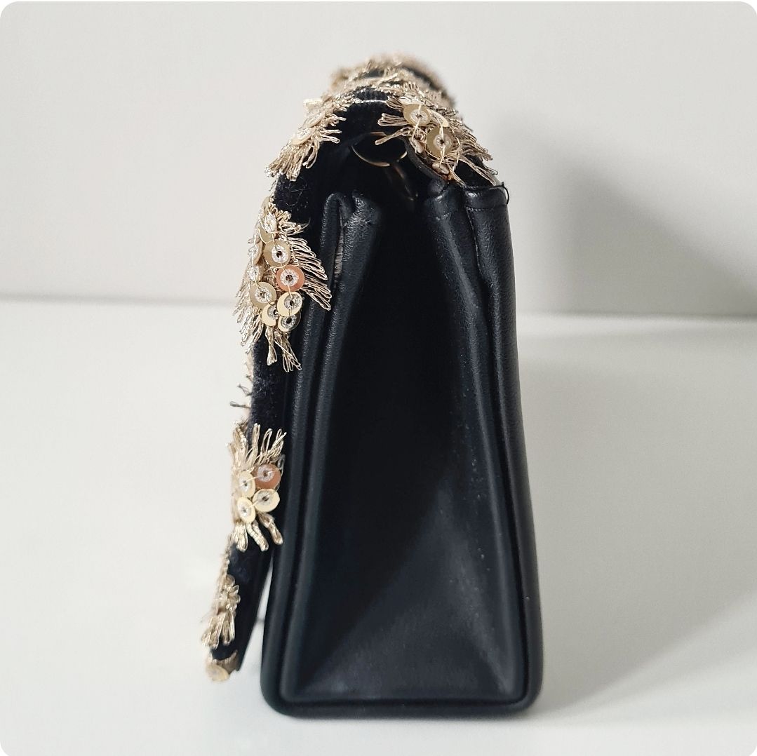 Stunning vintage Black velvet and gold applique box bag