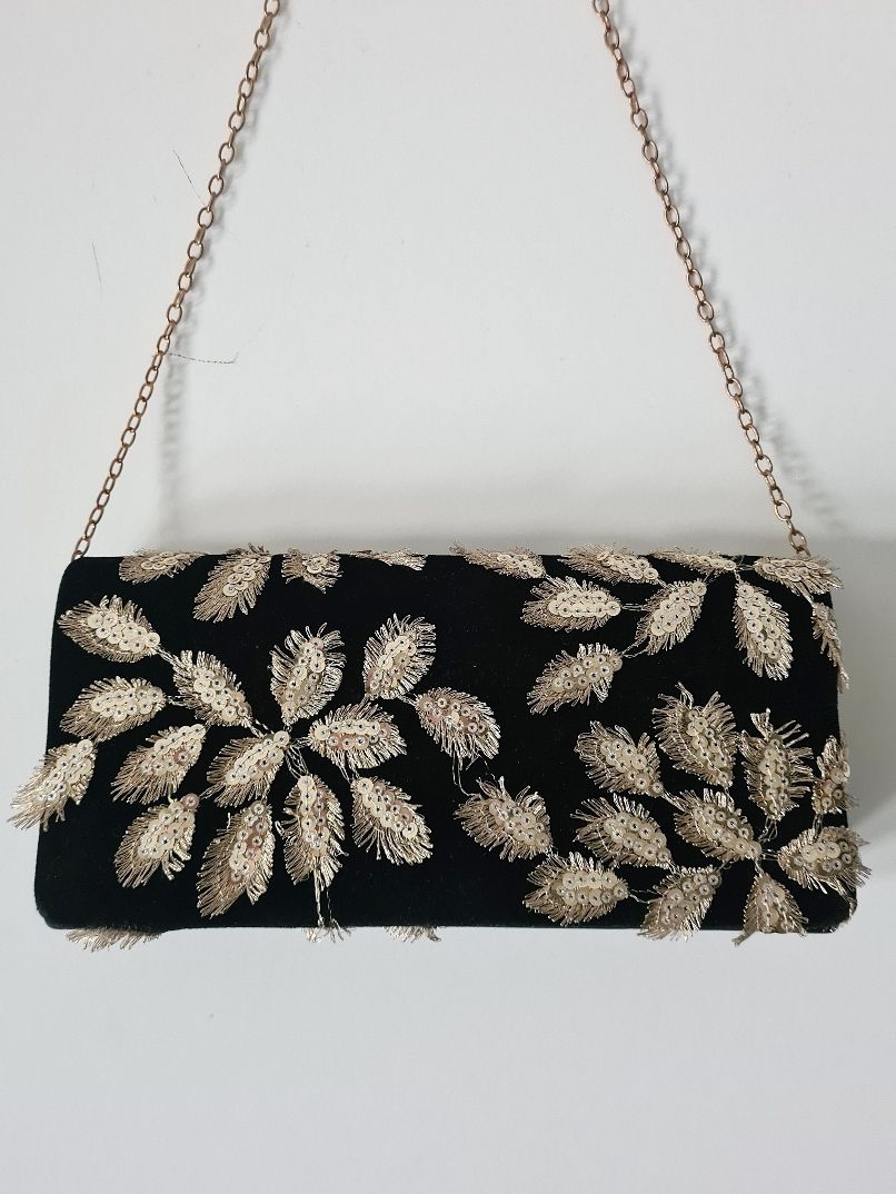 Stunning vintage Black velvet and gold applique box bag