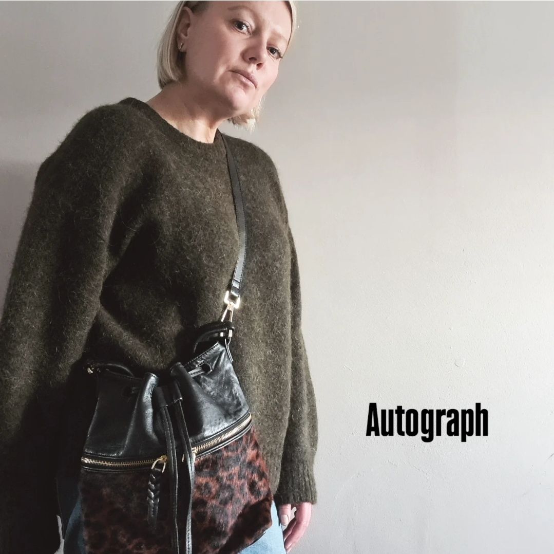 AUTOGRAPH leopard &amp; black leather bucket bag RRP £100+