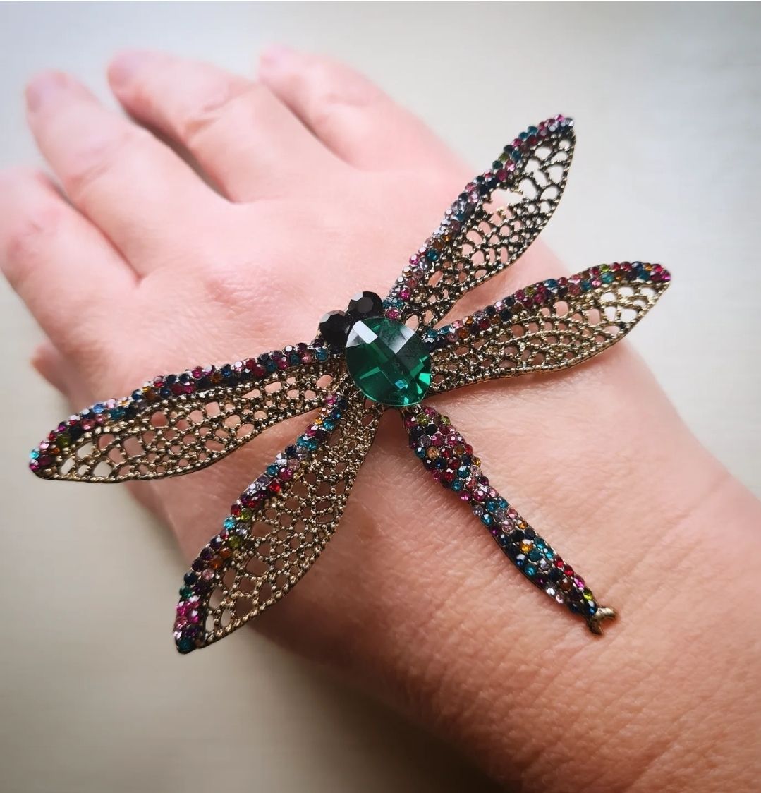 Large vintage Dragonfly crystal brooch/pendant