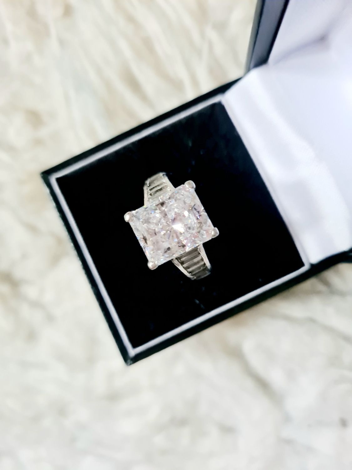 Incredible emerald cut Cubic Zirconia silver ring