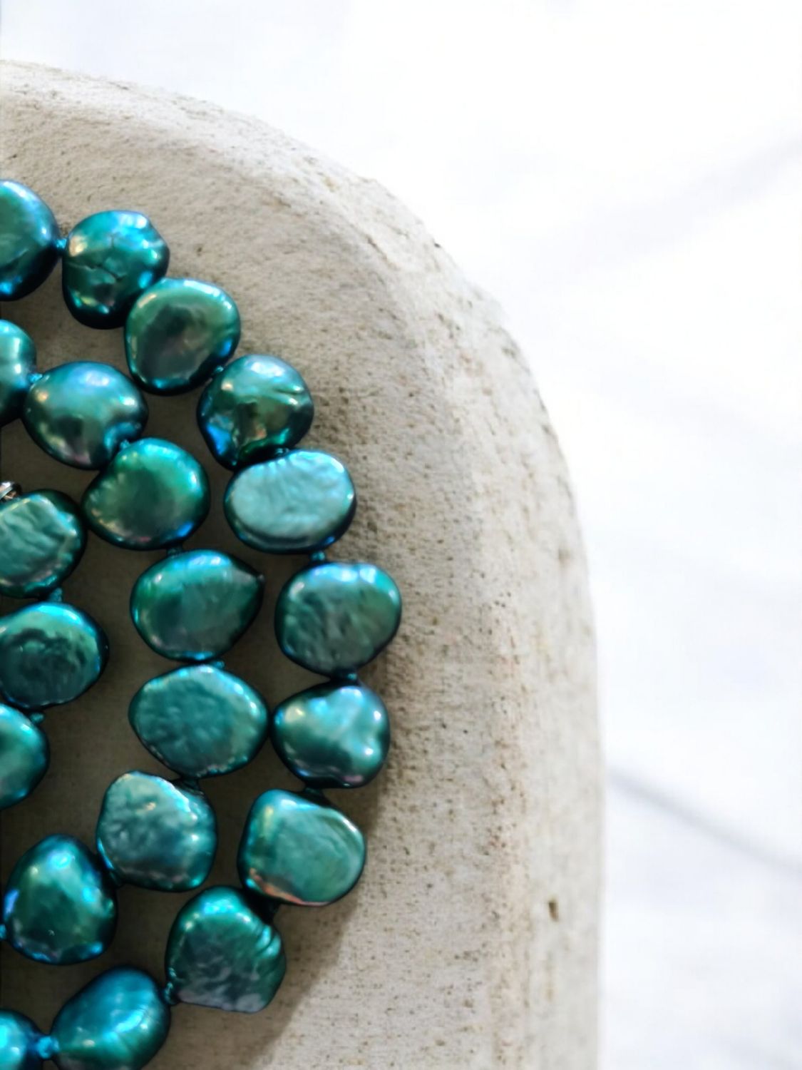 Incredible vintage metallic Teal blue Baroque Pearl necklace