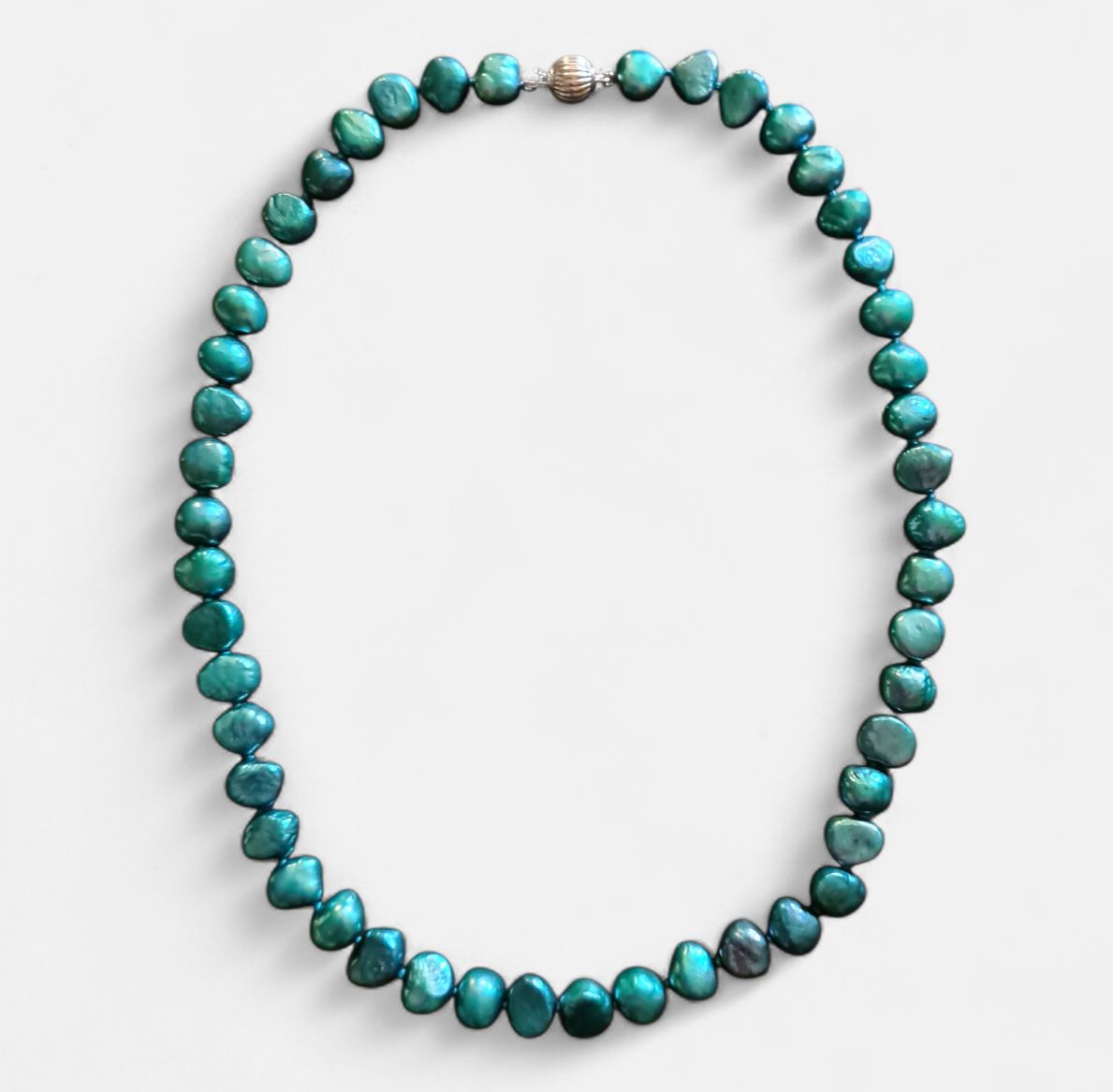 Incredible vintage metallic Teal blue Baroque Pearl necklace