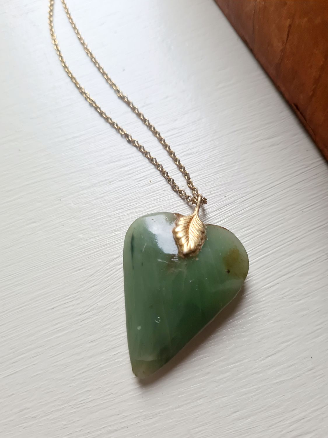 Vintage large Nephrite Jade Heart necklace
