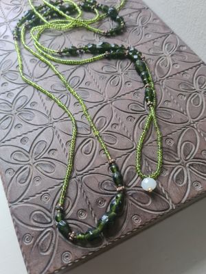 Pretty green glass bead long necklace