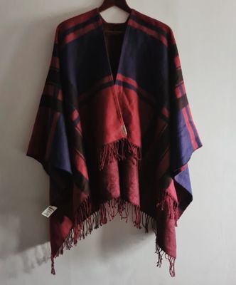 Preloved Superdry checked &amp; fringed blanket Kaya cape/wrap