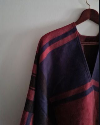 Preloved Superdry checked &amp; fringed blanket Kaya cape/wrap