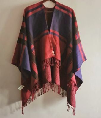 Preloved Superdry checked &amp; fringed blanket Kaya cape/wrap