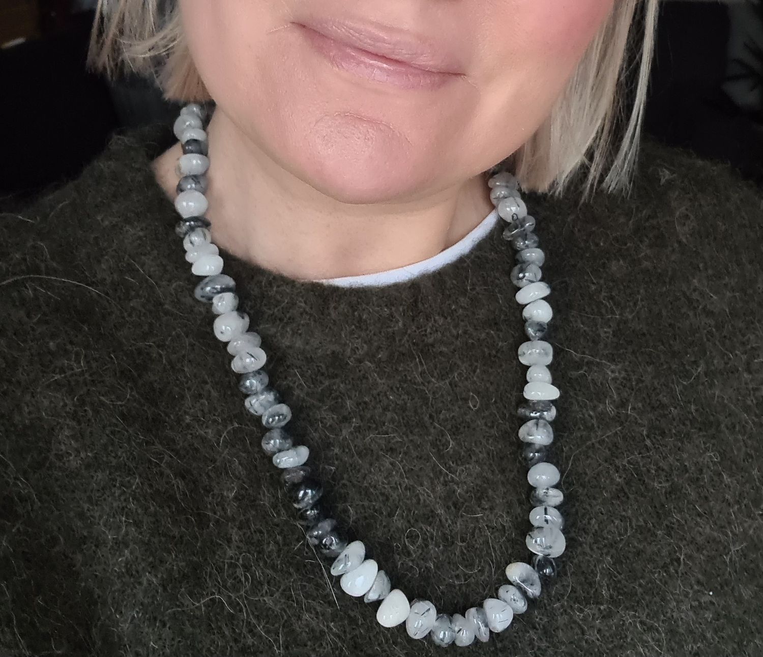 Stylish black rutilated quartz necklace