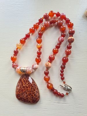 Beautiful Fire Agate semi precious stone necklace