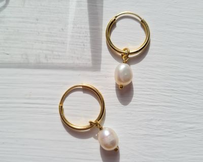 Real Pearl and gold vermeil 925 hoop earrings