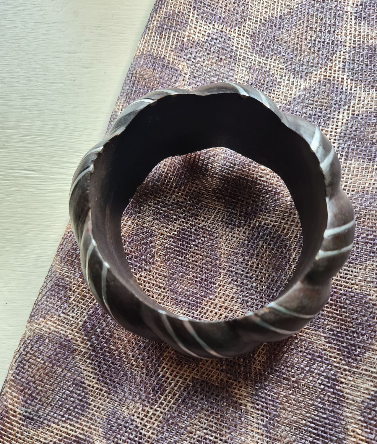 Vintage bubble wooden silver inlaid bangle