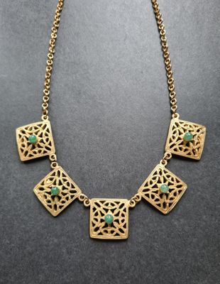Beautiful Deco style filigree necklace with green stones