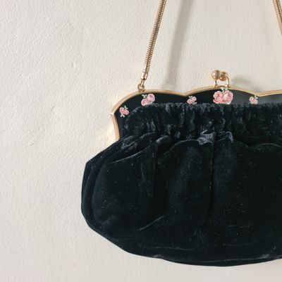 1950's velvet evening bag with Rose detail by CFR London
