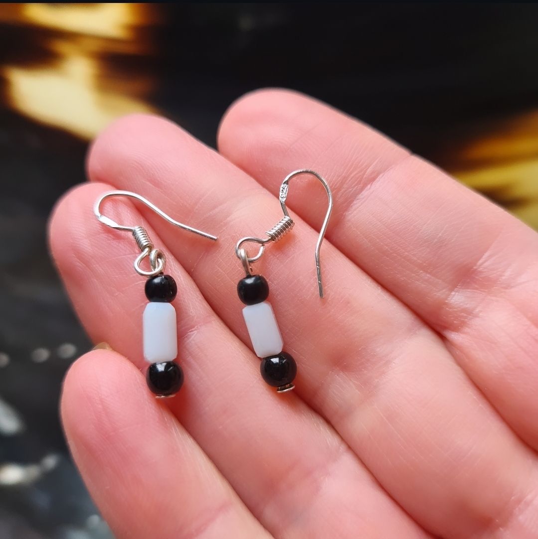 Handmade glass bead silver earrings