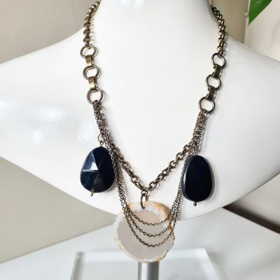 Boho chic statement Agate &amp; chain necklace