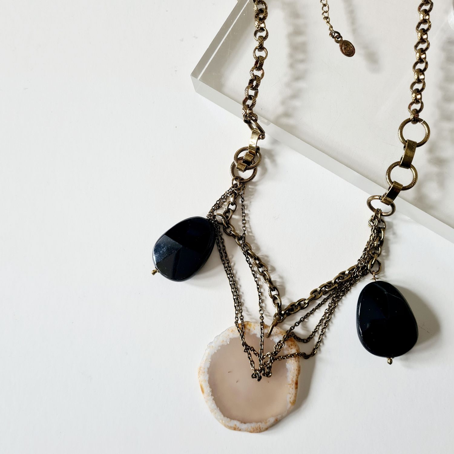 Boho chic statement Agate &amp; chain necklace