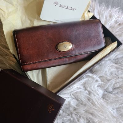 Vintage Mulberry continental leather purse - Oak brown - boxed RRP £395