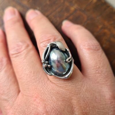 Incredible Art Nouveau Pearl sterling silver ring