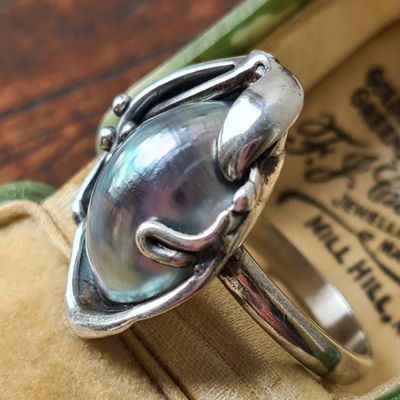 Incredible Art Nouveau Pearl sterling silver ring