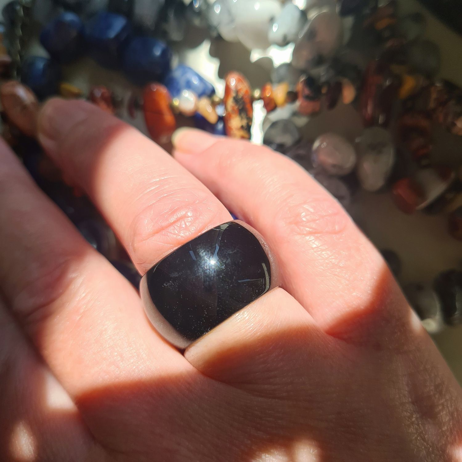 Boho Black Obsidian ring