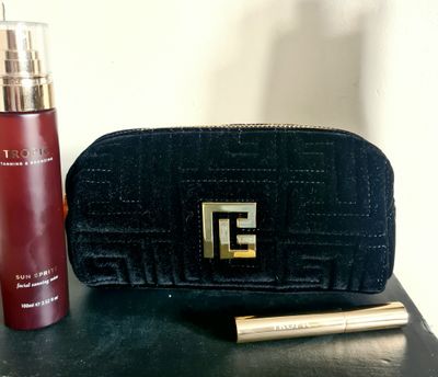 Luxury Balmain Paris Beauty velvet cosmetic bag