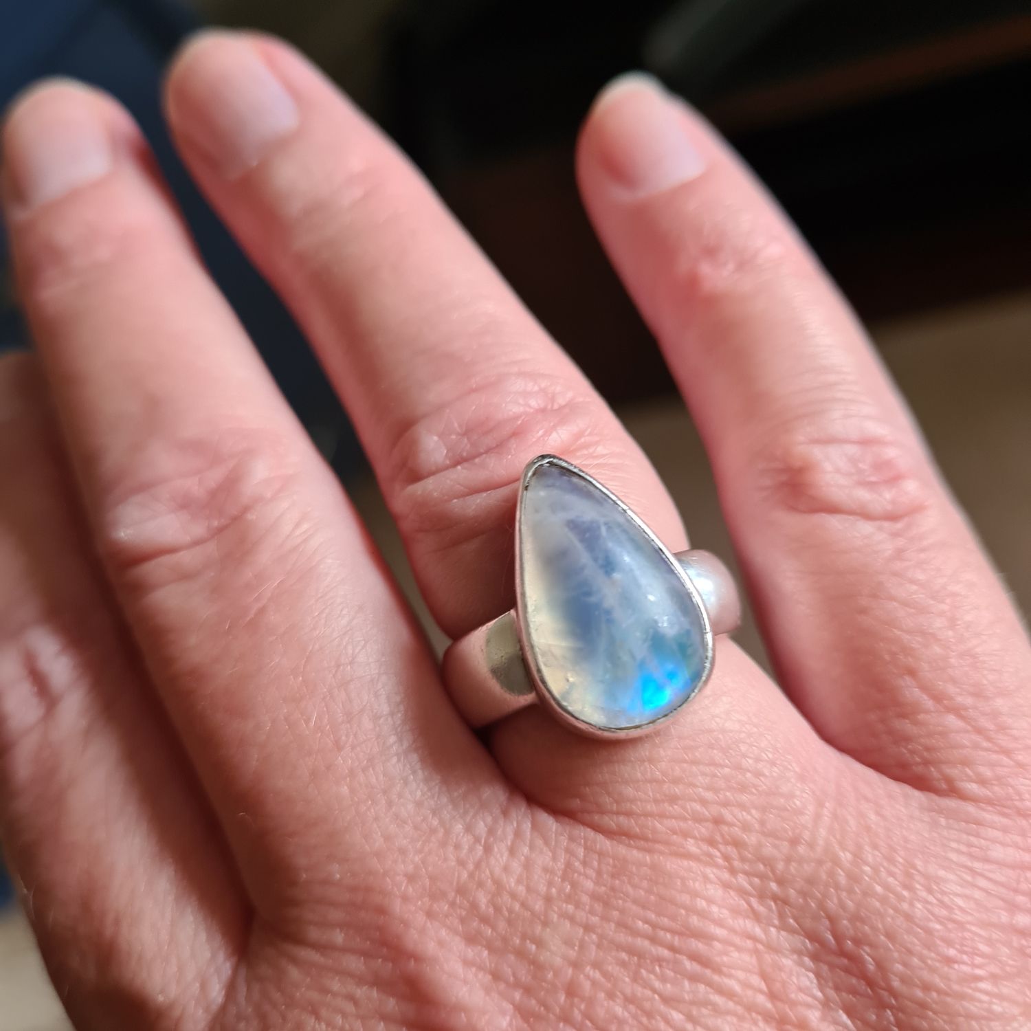 Artisan teardrop Moonstone silver ring