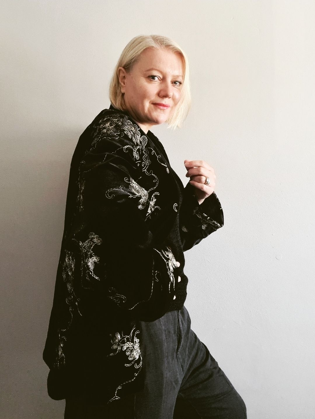 Beautiful Embroidered Velvet long sleeved Kimono jacket