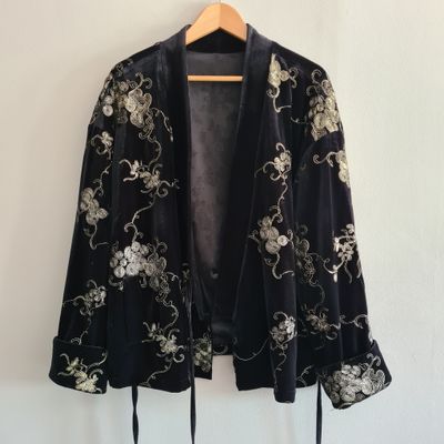 Beautiful Embroidered Velvet long sleeved Kimono jacket