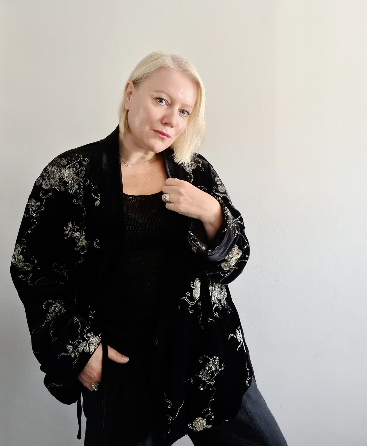 Beautiful Embroidered Velvet long sleeved Kimono jacket