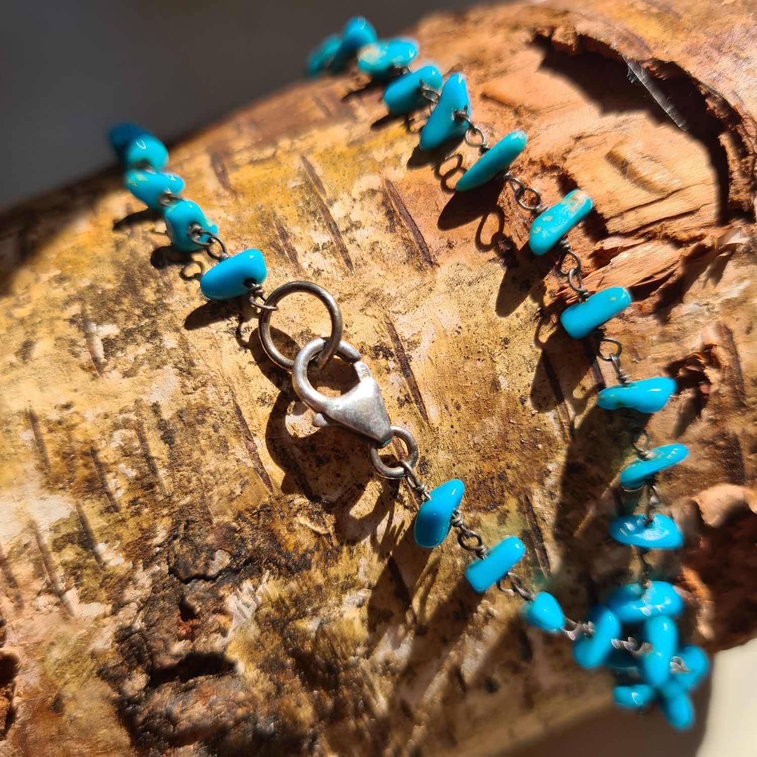 Vintage Turquoise chip &amp; silver necklace