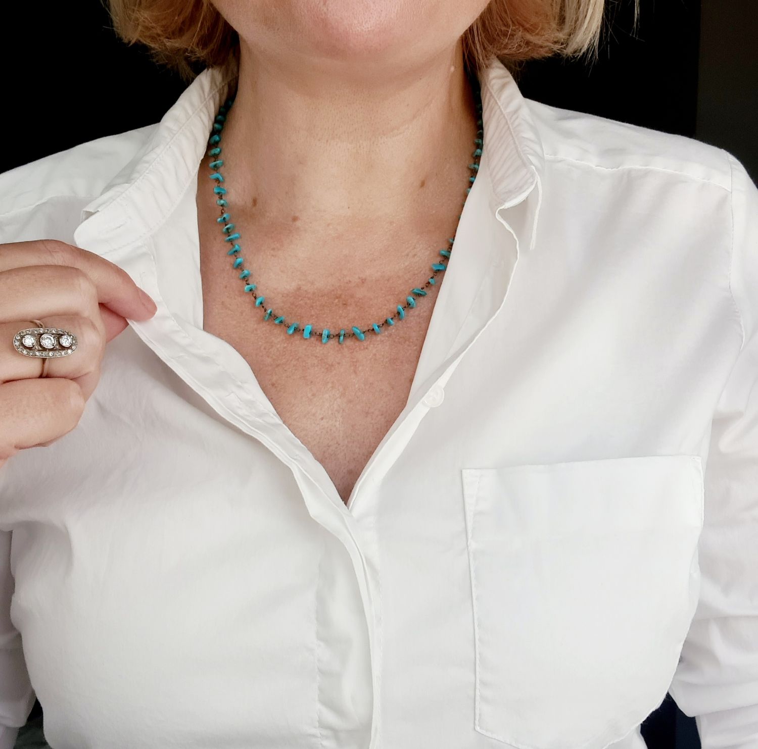 Vintage Turquoise chip &amp; silver necklace