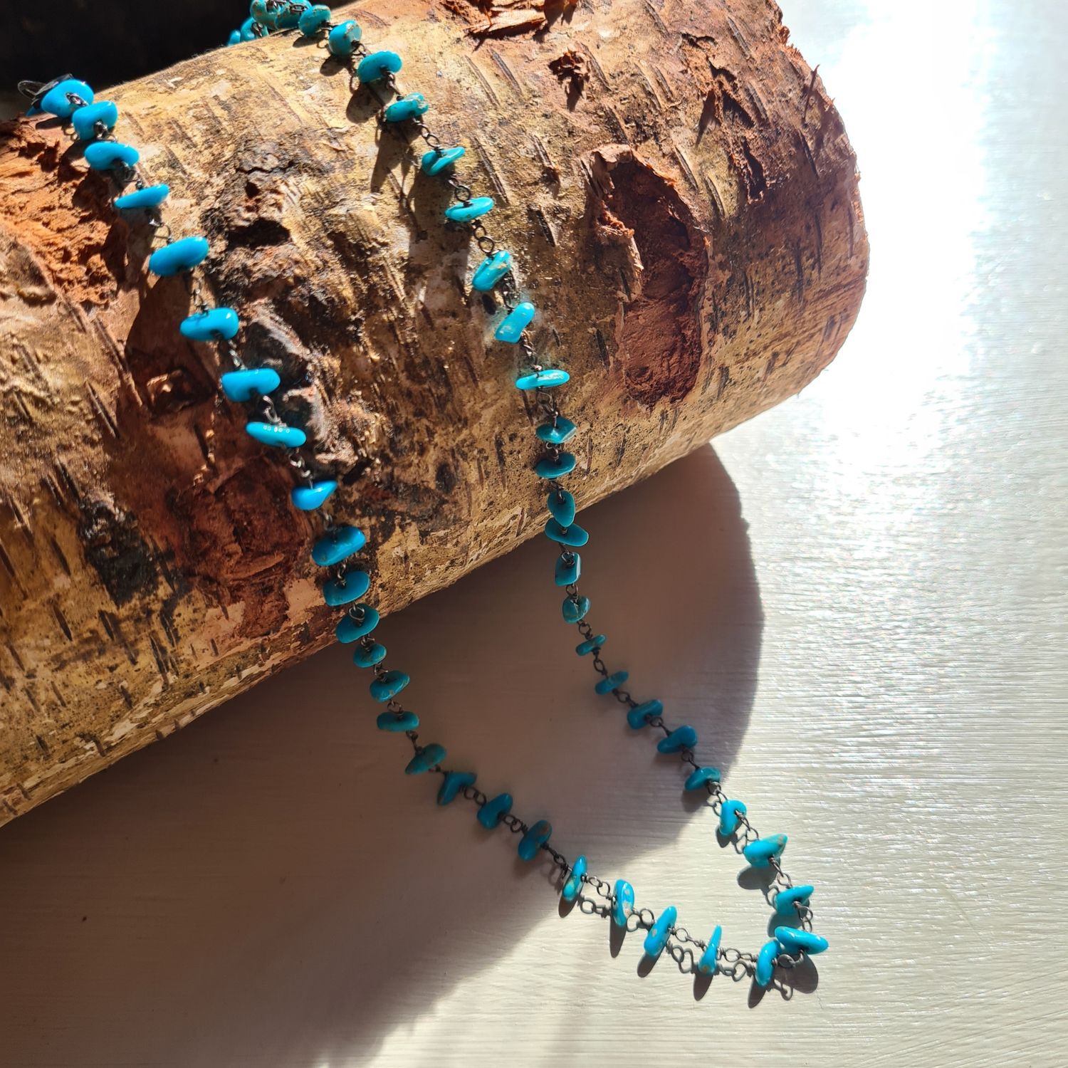 Vintage Turquoise chip &amp; silver necklace