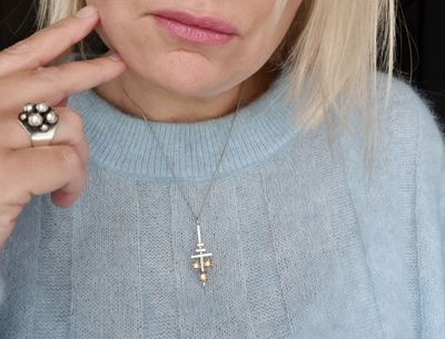Vintage Norwegian Modernist Silver &amp; Smoky Quartz Pendant - H.C. Østrem (OXO)