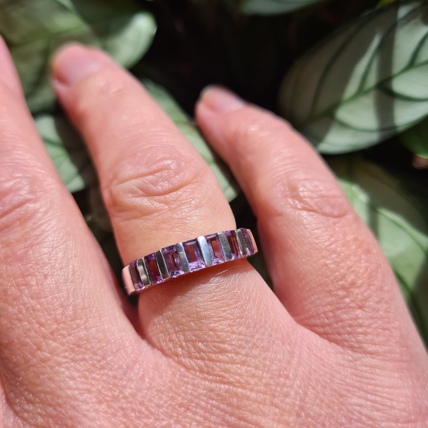 Reserved for Sue - Beautiful half eternity Amethyst sterling silver ring