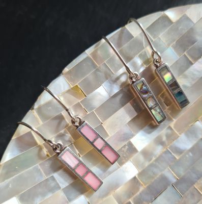 Gorgeous pink Mother of Pearl Inlay silver earrings