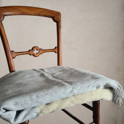 Vintage Recycled Wool Blanket with Fringe - Blue/Grey &amp; Yellow