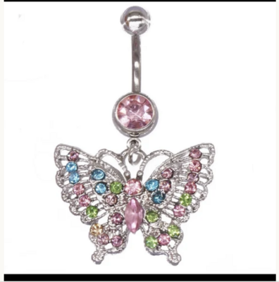 Full Rainbow Crystal Butterfly Navel Rings Butterfly Belly Button ring