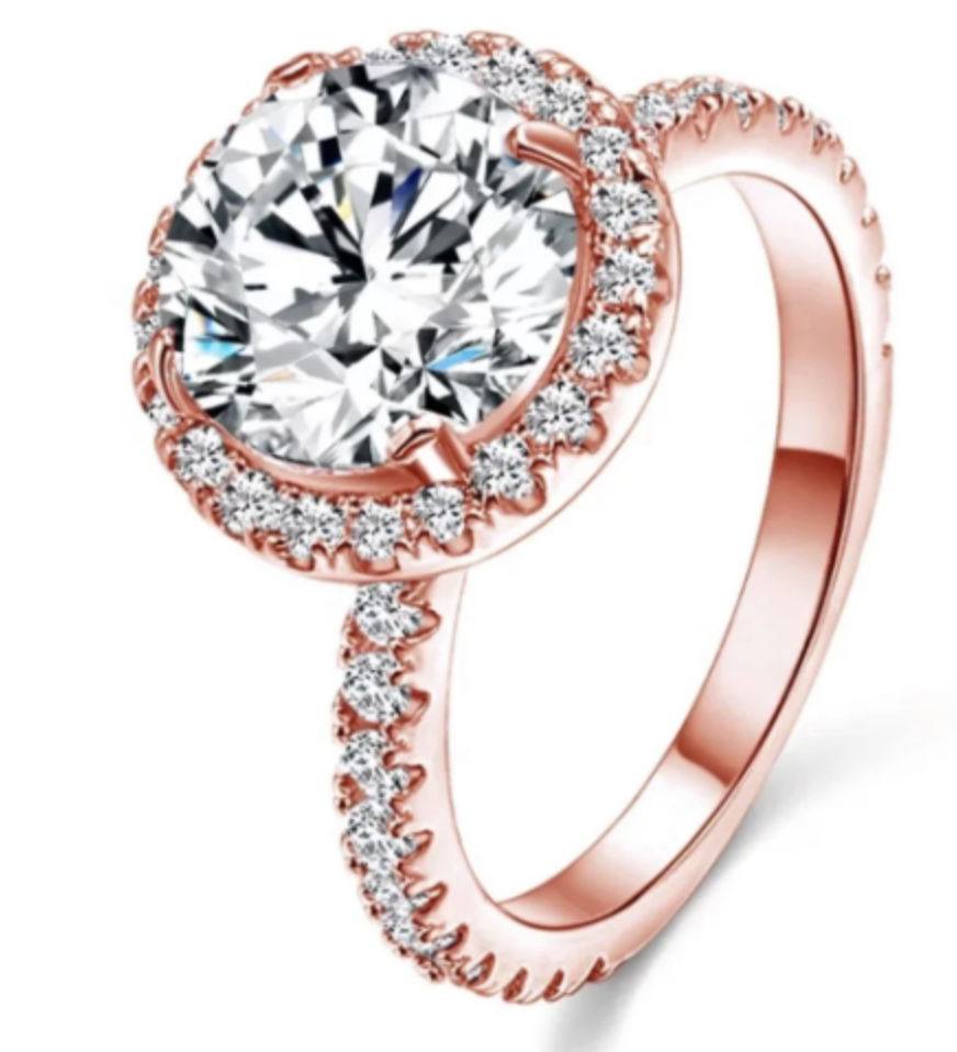 Top seller! On Sale! High quality engagement wedding ring. Moissanite ring. 18K white gold, Color: Pink