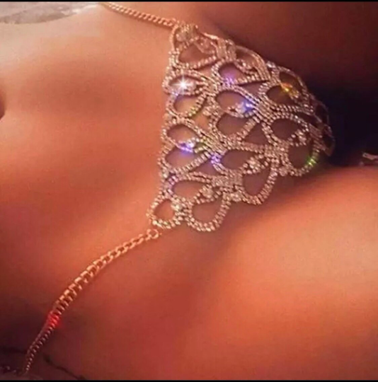 European Statement Body Jewelry Rhinestone Heart Sexy Lingerie Chain Shinny Crystal Charming Belly Chains