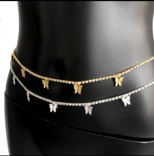 Sexy Crystal Bikini Body Waist Chain with butterflies